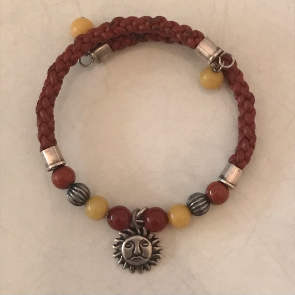Carnelian Stone Bead / 925 Sun Cuff Bracelet